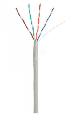 Кабель NETLAN U/UTP 4 пары, Кат.5e, внутренний, PVC, одножильный, 100МГц, серый, 305м